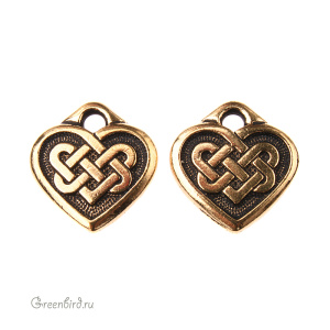Подвеска "Кельтское сердце" малая, ант. золото, 1 шт. (#2393-26)