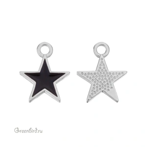Подвеска с эмалью "Звездочка", родий, черный, 1 шт. (#SV1701-Pendant-63R)