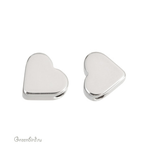 Бусина "Сердечко" 7х6,3 мм, родий, 1 шт. (#SV1701-Bead-13)