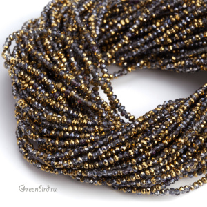 Бусины граненые рондели "Мини", серый/золото, нить (#SVAB162-1)