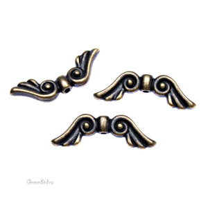 Бусина "Крыло ангела", ант. латунь, 1 шт. (#TC-5600)