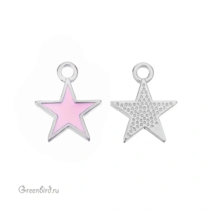 Подвеска с эмалью "Звездочка", родий, розовый, 1 шт. (#SV1701-Pendant-48R)