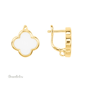 Швензы с английским замком "Клевер", керамика, золото, белый, пара (#SV1701-3060G)