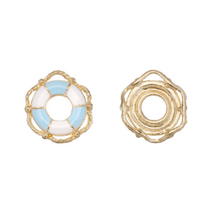 Подвеска с эмалью "Спасательный круг", золото, белый, голубой, 1 шт. (#CN-PN-009)