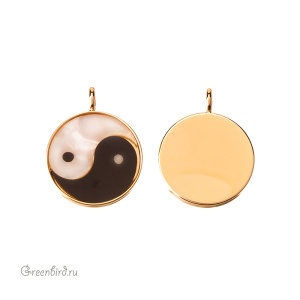 Подвеска "Инь и Ян", золото, перламутр, 1 шт. (#SV1701-Pendant-07)