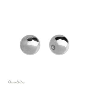 Бусина полая 8 мм, родий, 1 шт. (#SVABM-205R)