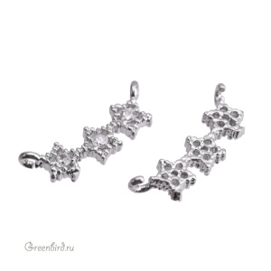 Коннектор с фианитами "Звездочки", родий, 1 шт. (#SVA-FIAN-1001R)