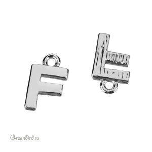 Подвеска буква "F", родий, 1 шт. (#SVA-LR-F)