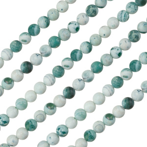 Бусины Ларимар 8 мм, круглые, зеленый, нить (#SVA-NTS-30)