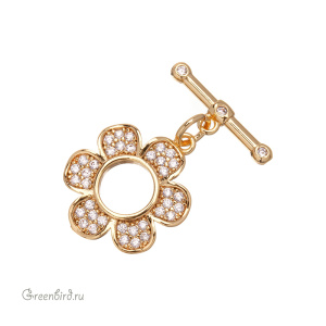 Замок-тоггл "Цветок" с фианитами, золото, 1 шт. (#SV1701-T31)