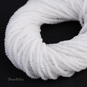 Бусины граненые рондели 3,1 мм, белый опал, нить (#SVAB1006)