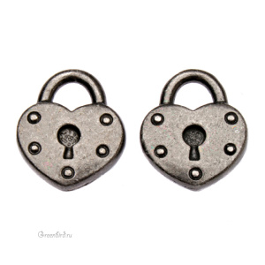 Подвеска "Замок-сердце", gunmetal, 1 шт. (#TC-2290)