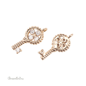 Подвеска "Ключ" с фианитами, золото, 1 шт. (#SVA-FIAN-112G)