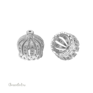 Концевик для шнура с фианитами, родий, 1 шт. (#SVA-FIAN-2100R)