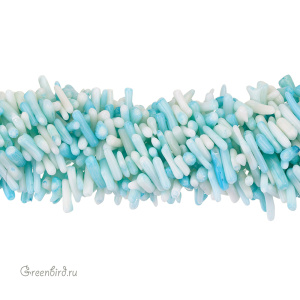 Бусины из коралла, голубой, нить (#SV-CORAL-09)
