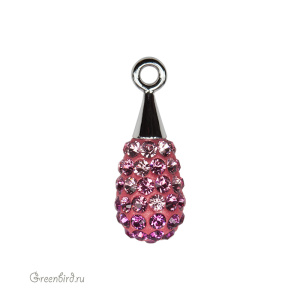 167563 подвеска Pave капля 14mm, родий, Fuchsia/Rose/Light Rose (#502/209/223)