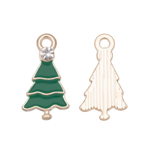 Подвеска с эмалью "Елочка", фианит, золотистый, 1 шт. (#CN-PN-243)