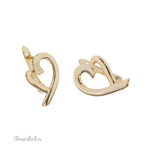 Швензы с английским замком зеркальные "Сердца-завитушки", золото, пара (#SV1701-2432)