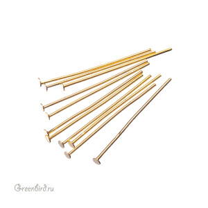 Пины жесткие со шляпкой 20 мм, золото, 10 шт. (9B034), Корея Пины жесткие со шляпкой 20 мм, золото, 10 шт. (9B034), Корея