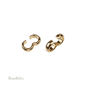 Зажим для двойного шнура 2 мм, золото, 1 шт. (9B437), Корея