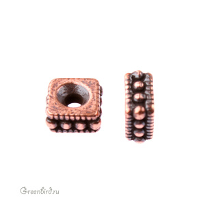 Бусина "Рококо квадрат" 4 мм, ант. медь, 1 шт. (#TC-0427)