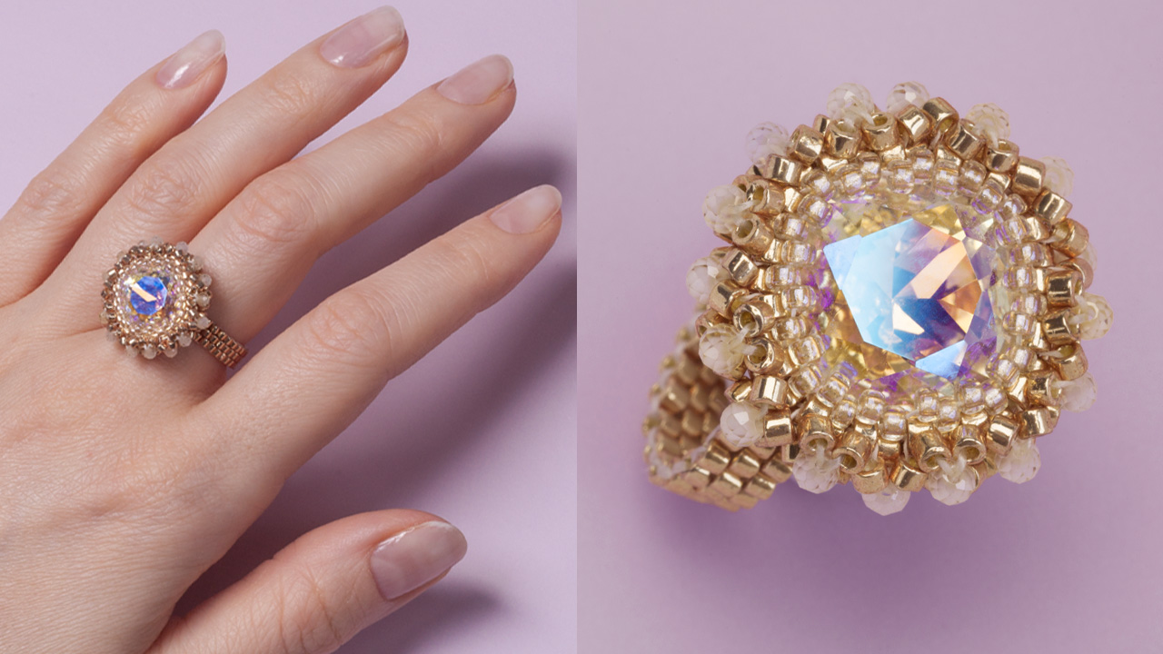 03.05 ⭐️ Кольцо с кристаллом: оплетение кушона Crystalbird 12 мм