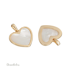 Подвеска со вставкой и бейлом "Сердце", золото, белый перламутр, 1 шт. (#SV1701-Pendant-03)