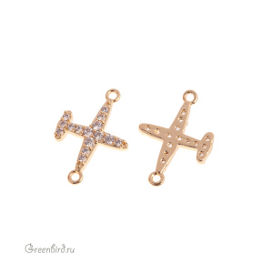 Коннектор с фианитами "Самолет", золото, 1 шт. (#SVA-FIAN-1011G)