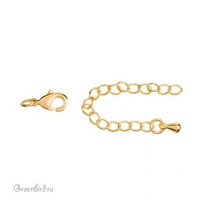 Замок-лобстер 10 мм с удлинителем "Капелька", золото, 1 шт. (#SV1701-JS-16G)