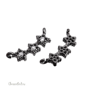 Коннектор с фианитами "Звездочки", gunmetal, 1 шт. (#SVA-FIAN-1001T)
