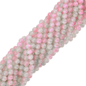Бусины "Кошачий глаз" 8 мм, серо-розовый, нить (#CN-BEAD-026)