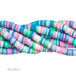 Каучуковые бусины "Диски", микс - конфетти, нить (#SVA-RUB-mix02)