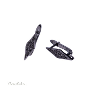 Швензы с английским замком и цветными фианитами, gunmetal, пара (#SV1701-1363)
