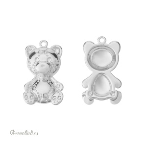 Подвеска "Плюшевый мишка", родий, 1 шт. (#SVA-BASE-033R)