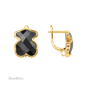 Швензы с английским замком "Мишка", керамика, золото, черный, пара (#SV1701-2257G)