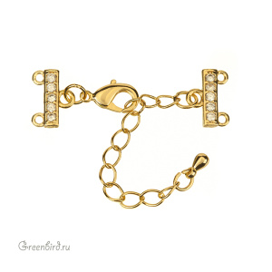 Замок-лобстер с удлинителем и коннекторами с фианитами, золото (#SV1701-JF-06G)