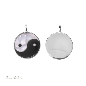 Подвеска "Инь и Ян", родий, перламутр, 1 шт. (#SV1701-Pendant-08)