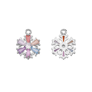 Подвеска с фианитами "Снежинка" 13 мм, родий, цветная, 1 шт. (#SVA-FIAN-165R)