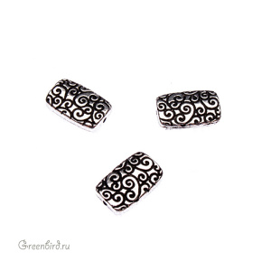 Бусина "Завитки" прямоугольник, ант. серебро, 1 шт. (#TC-5670)