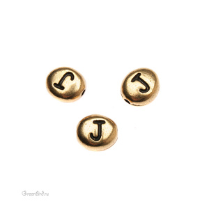 Бусина "Буква J", ант. золото, 1 шт. (#TC-J510-26)