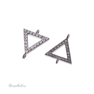 Коннектор с фианитами "Треугольник", gunmetal, 1 шт. (#SVA-FIAN-1004T)