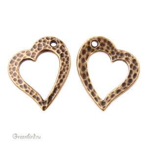 Подвеска "Сердце Hammertone", ант. латунь, 1 шт. (#6122-27)