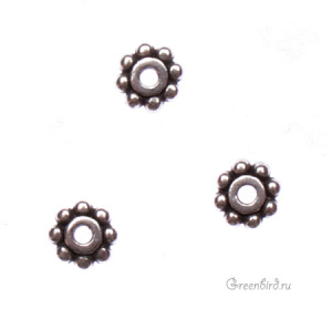 Спейсер "Бусинки" 6 мм, ант. серебро, 1 шт. (#TC-0407)
