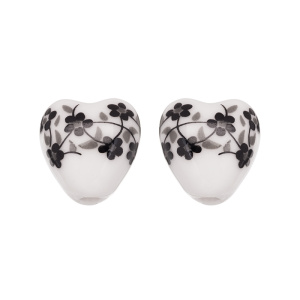 Бусина керамика с узором "Сердце" 12х12,5 мм, черно-белый, 1 шт. (#SVA-CRM-74)