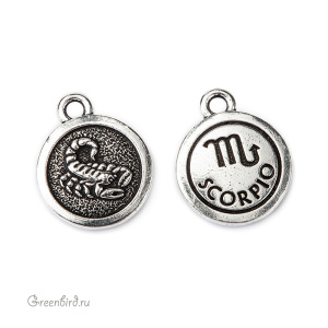Подвеска "Скорпион", ант. серебро, 1 шт. (#TC-2477-12)