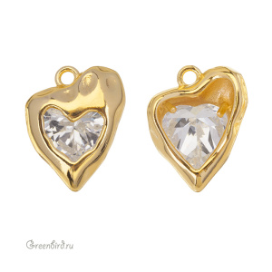 Подвеска "Сердце" 15 мм, фианит, золото (#SVA-FIAN-100G)
