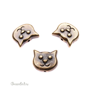 Бусина "Голова кошки", ант. латунь, 1 шт. (#TC-5557)