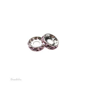 Swarovski 1088 Рондель 13 мм, серебро, светлый аметист (#COL-02), 1 шт.