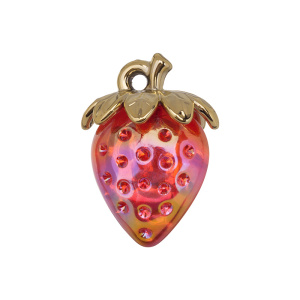 Подвеска "Клубничка", пластик, золото, красный, 1 шт. (#SV1701-Pendant-193)