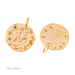 Подвеска с цветными фианитами "Зодиак - Близнецы", золото, 1 шт. (#SVA-ZOD-03G)
